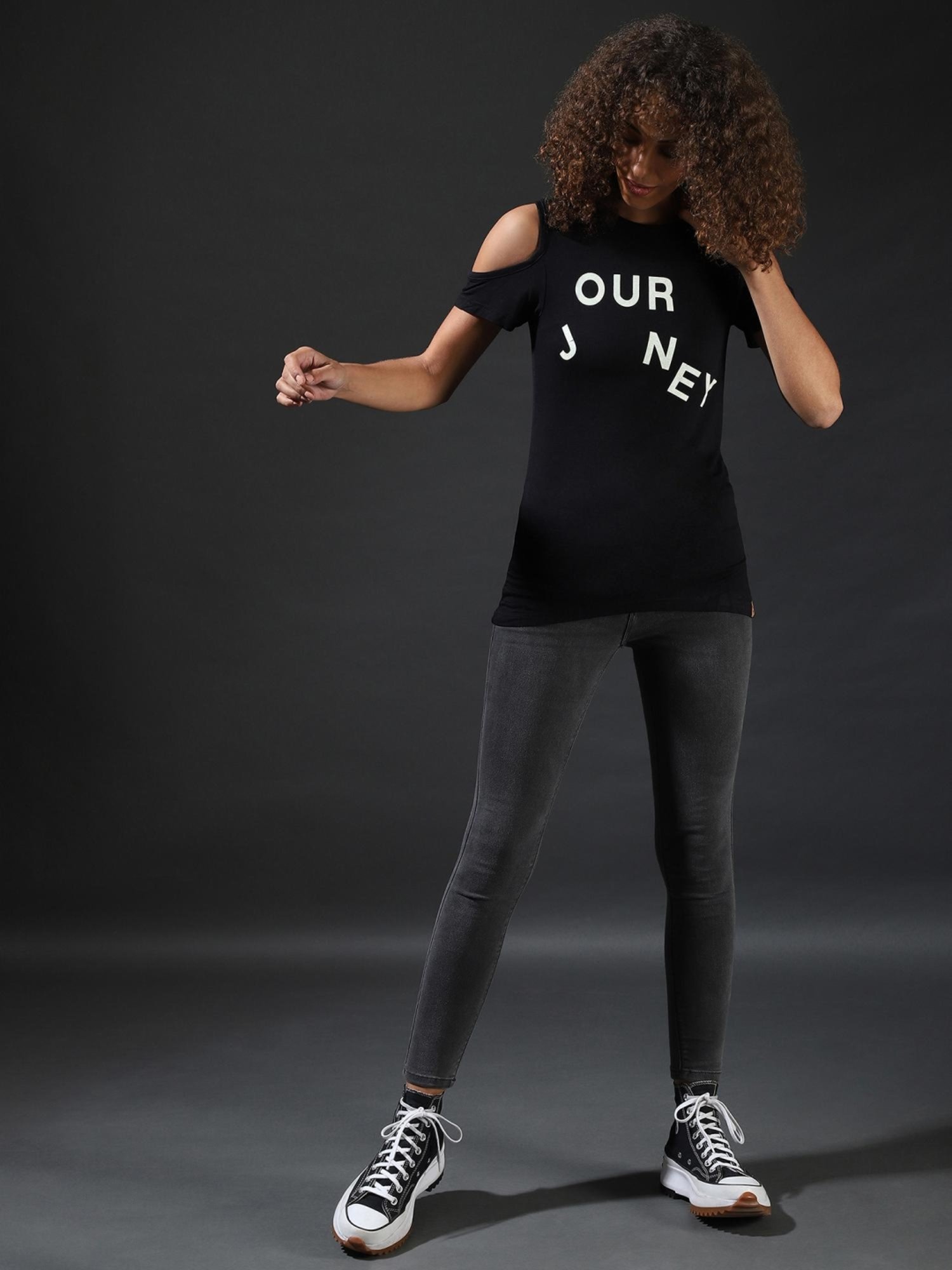 Campus Sutra Black Graphic Print Top