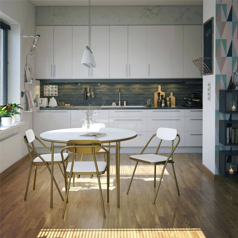 Cosco 44" Stylaire Round Vinyl Top Folding Table White/Gold