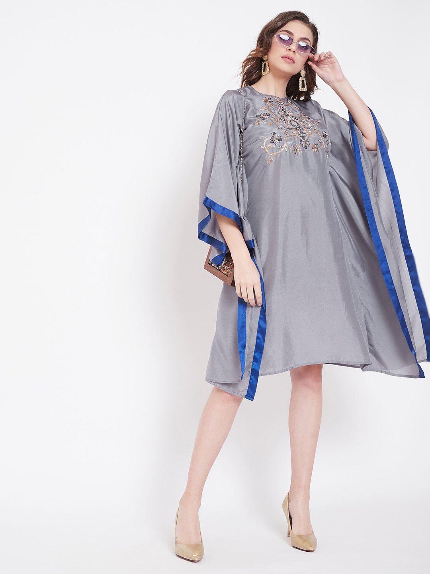 The Kaftan Company Grey Embroidered Kaftan Dress