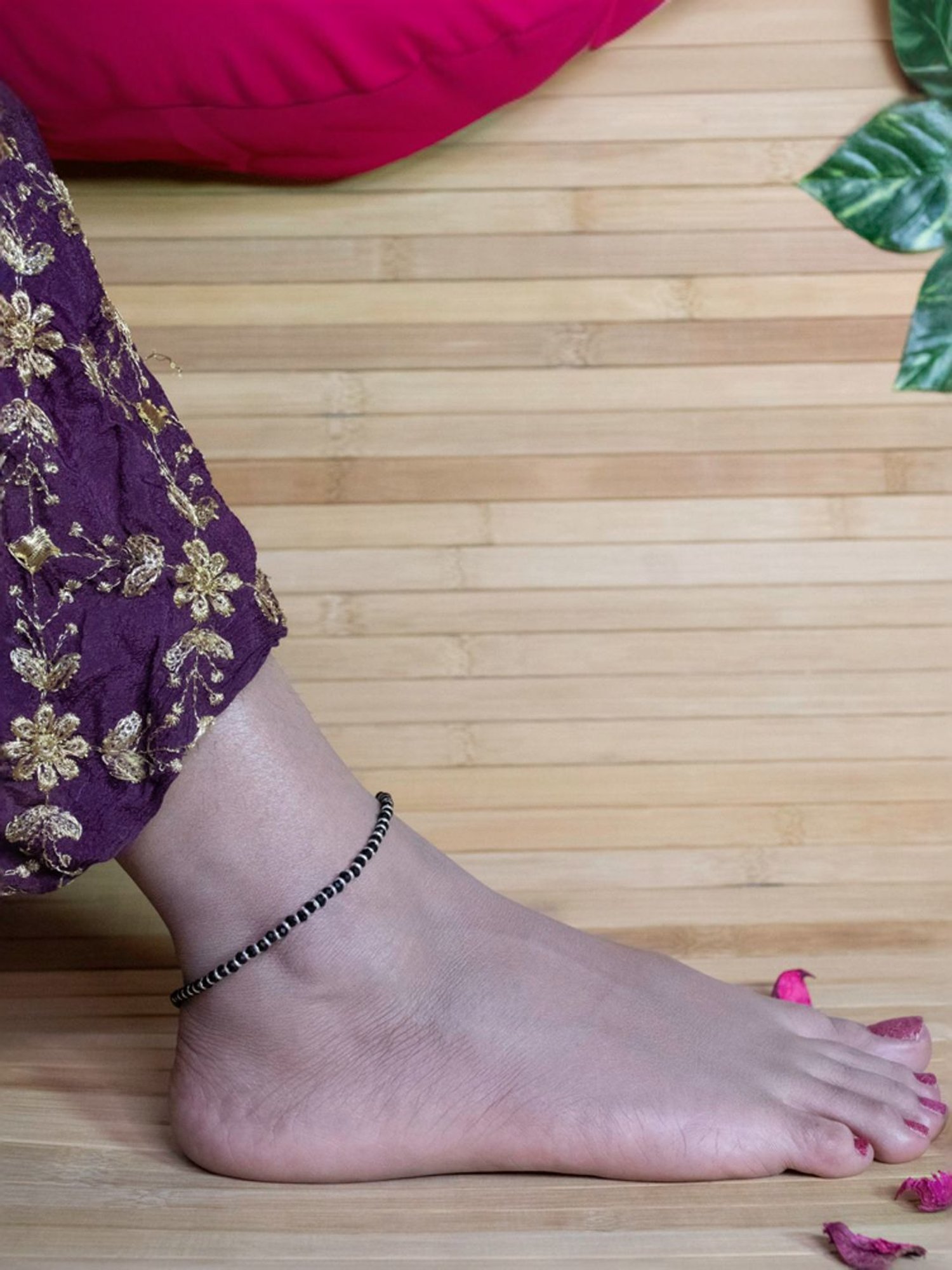 Arte Jewels 925 Sterling Silver Black Beads Anklet for Women & Girls (Single)