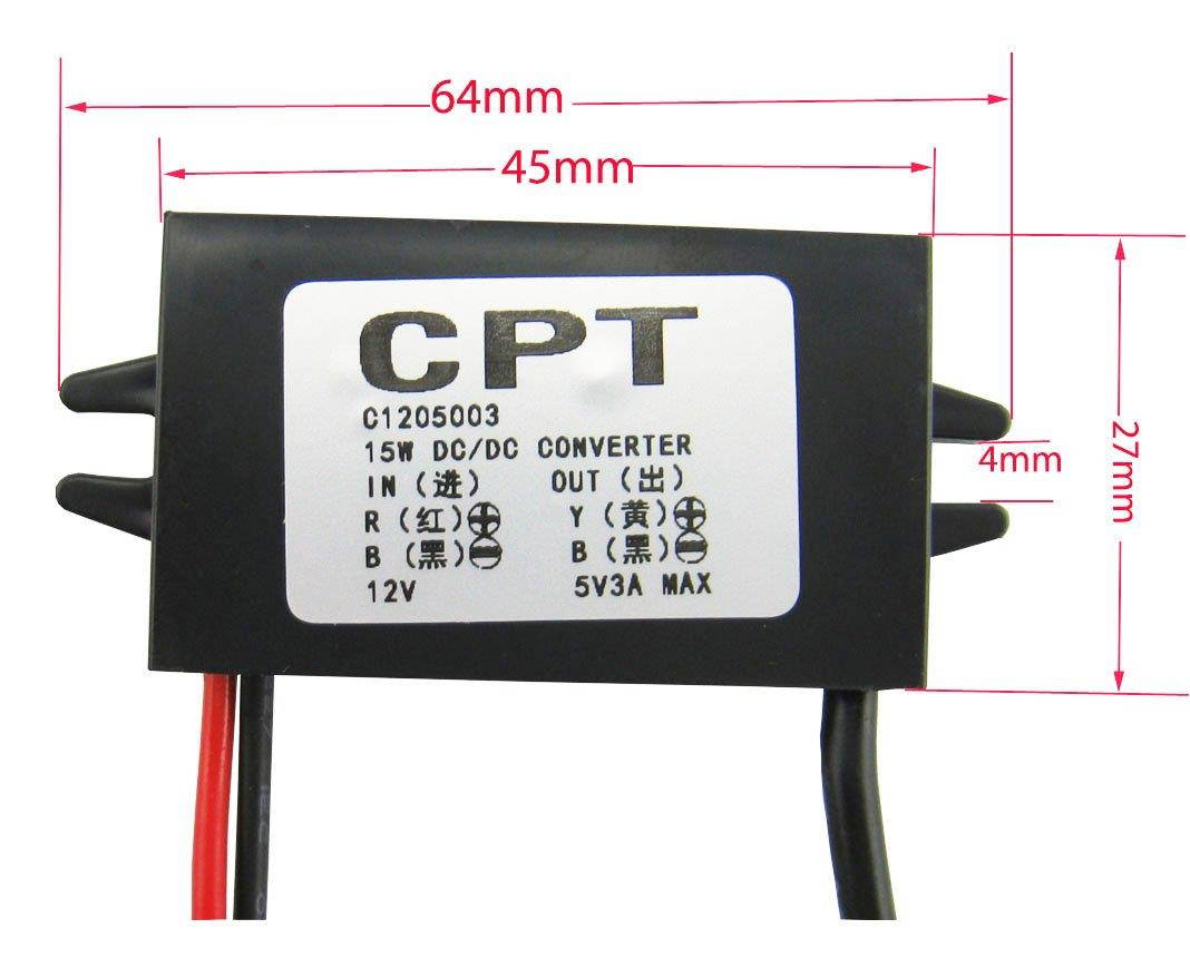 Yeeco Waterproof DC DC Buck Converter Voltage Regulator 8-22V to 5V 3A/15W Power Adapter 12V to 5V Right Bend MICRO USB Cable Connector Power Supply Volt Regulated Converters Transformer