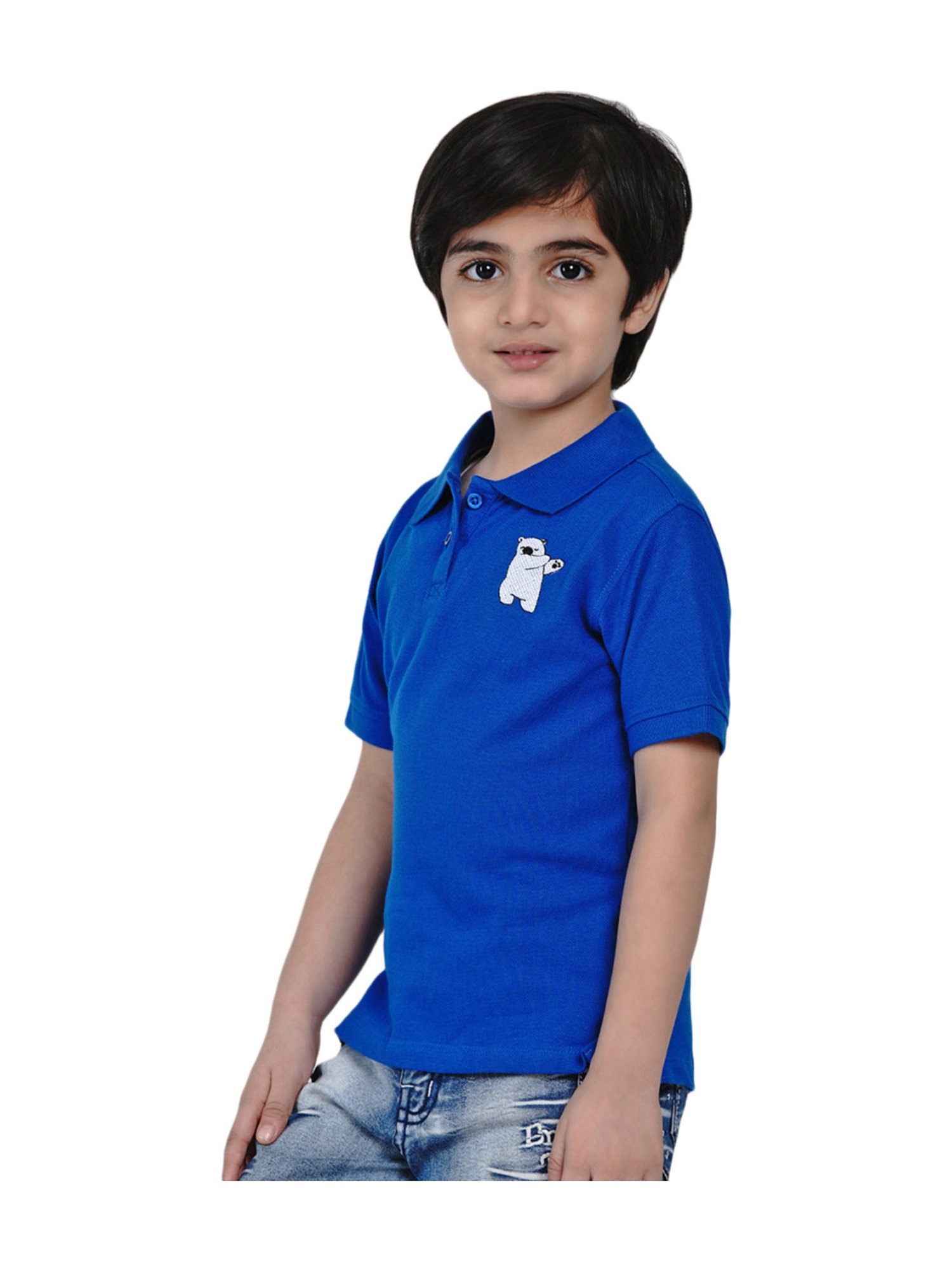 Berrytree Organic Kids Blue Cotton Sister Bear Polo T-Shirt
