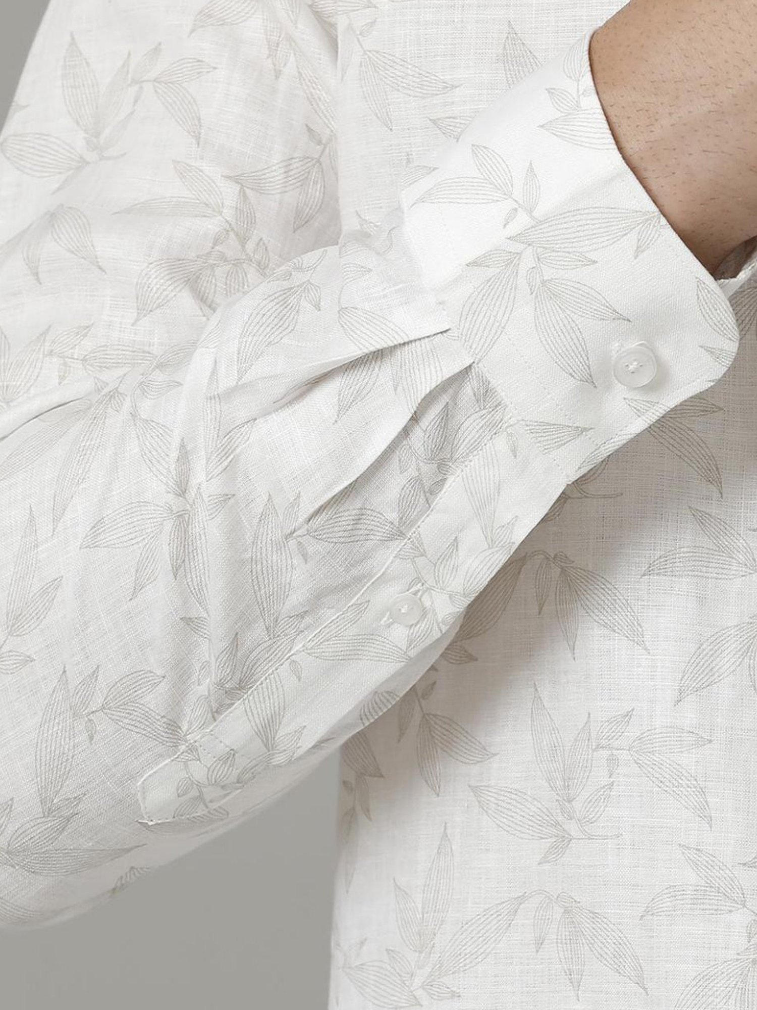 Linen Club White Linen Contemporary Fit Printed Shirt