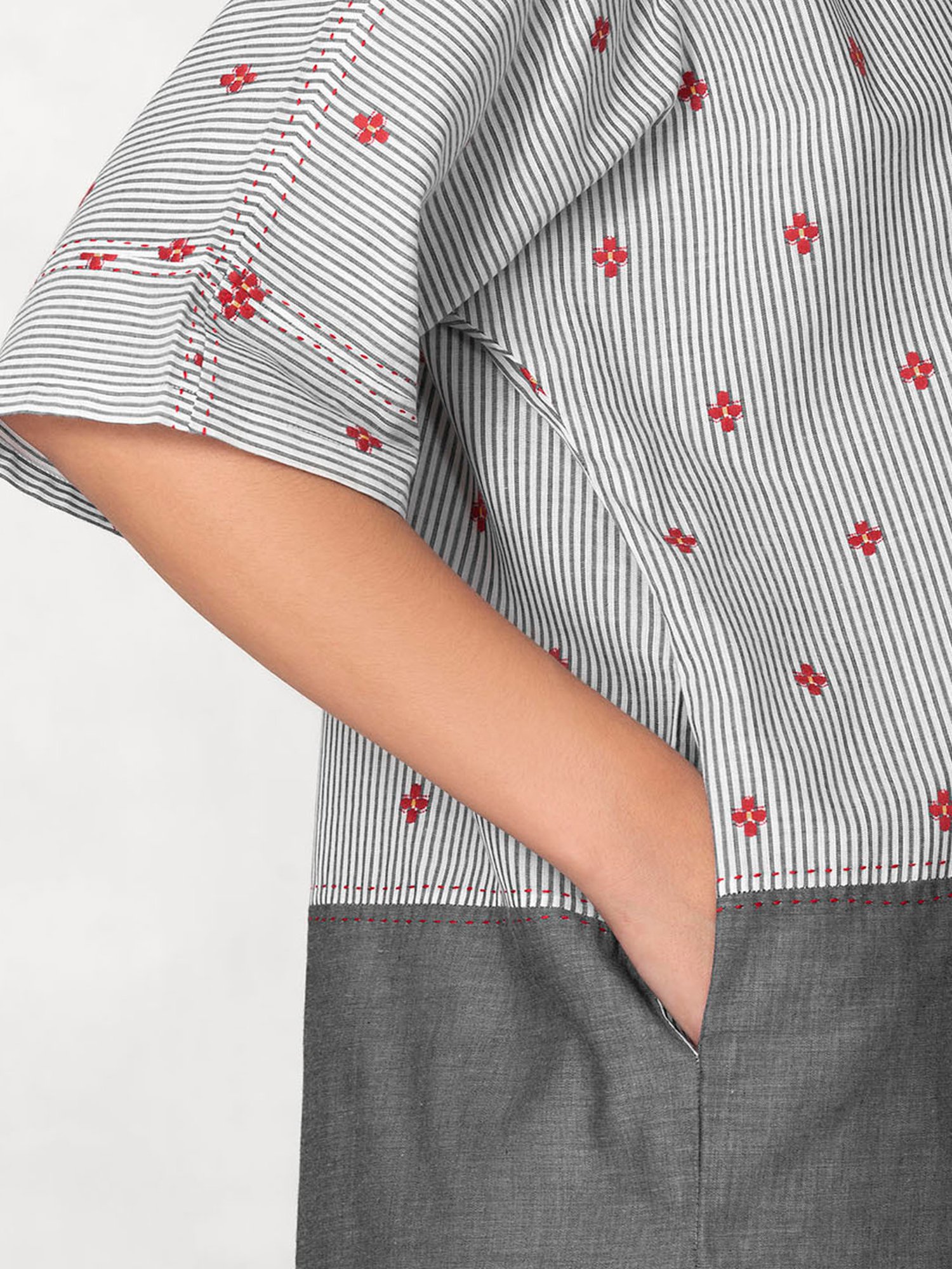 The Calm Collective Grey Embroidered Night Dress