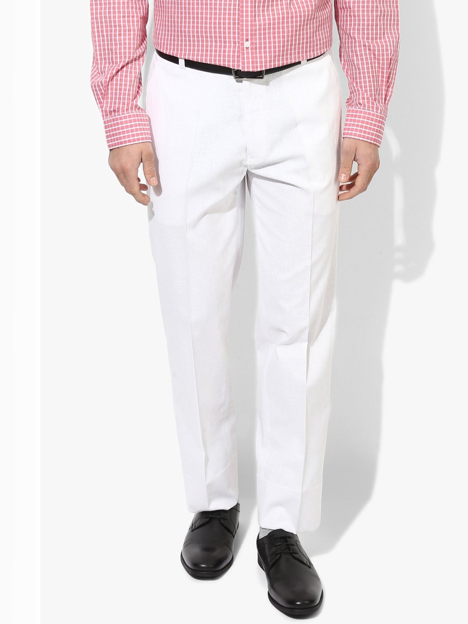 Hangup Plus White Regular Fit Flat Front Trousers