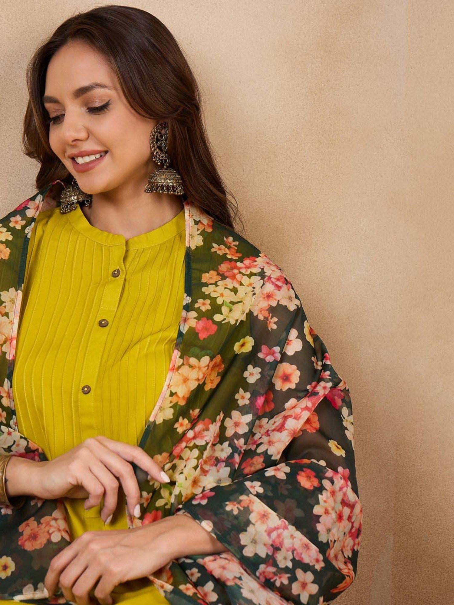 Inweave Green Floral Print Dupatta