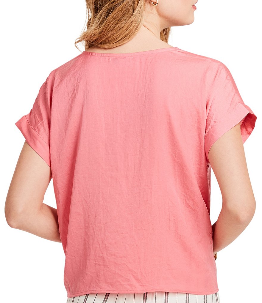 NIC + ZOE V-Neck Short Sleeve Grapefruit Tie Top