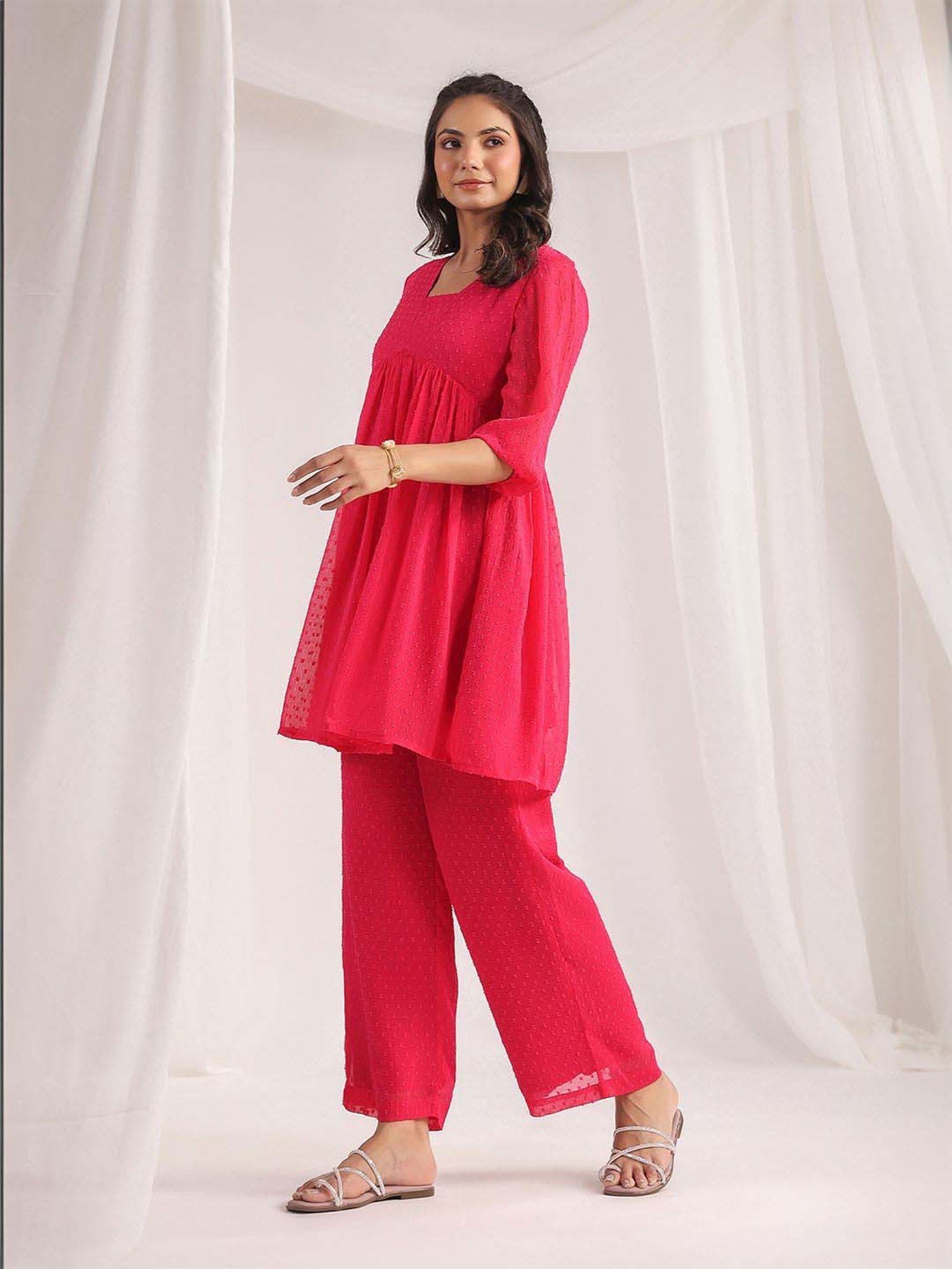 Janasya Pink Self Co-Ord Set