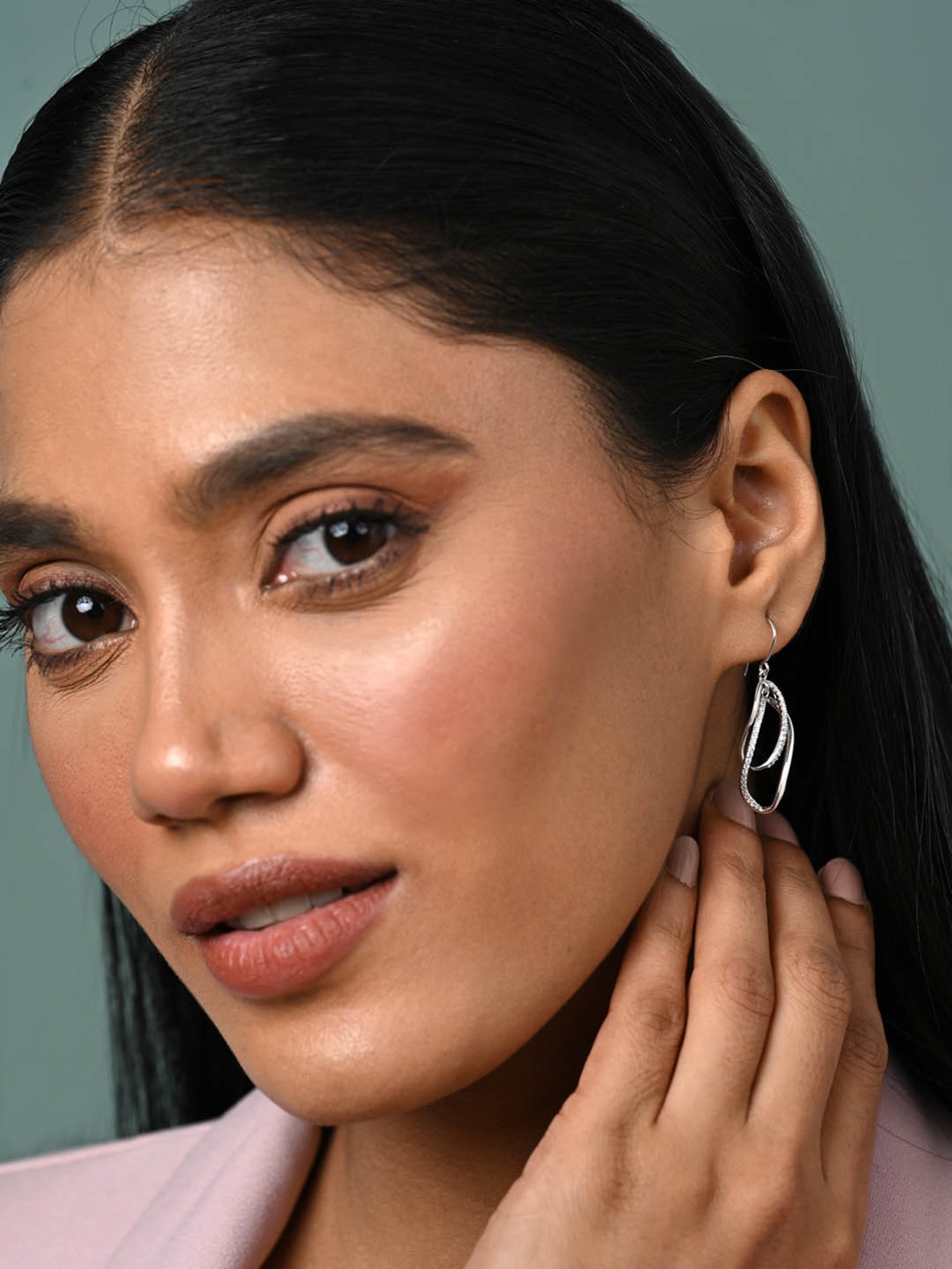 Clara 925 Sterling Silver Platinum Plated Swiss Zirconia Twisted Long Drop Earrings for Women