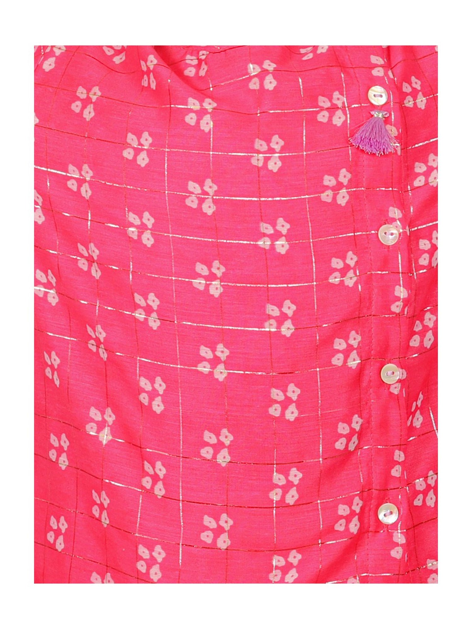 Lil Drama Kids Pink & White Printed Full Sleeves Kurta with Dhoti