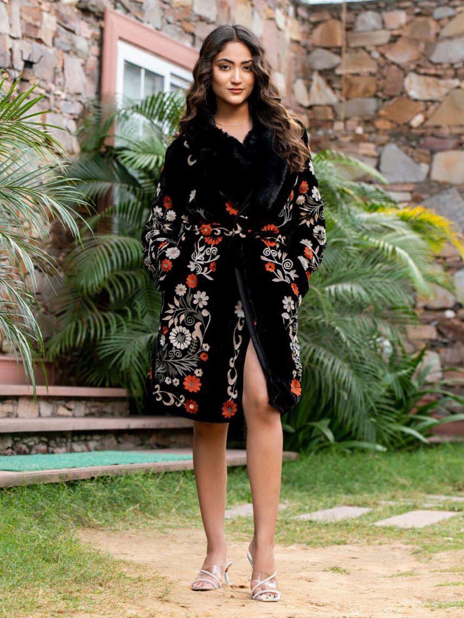 Zolo Label Black Floral Print Ethnic Jacket