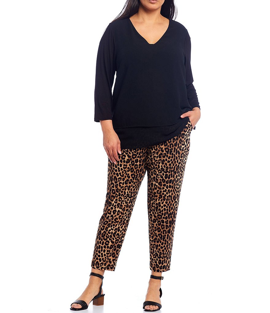 MICHAEL Michael Kors Plus Size Cheetah Print Ponte Knit Pull-On Slim Leg Ankle Pants