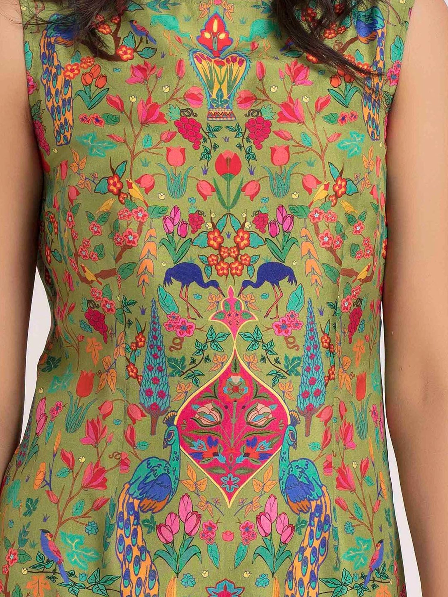 SHAYE Green Printed Shift Dress