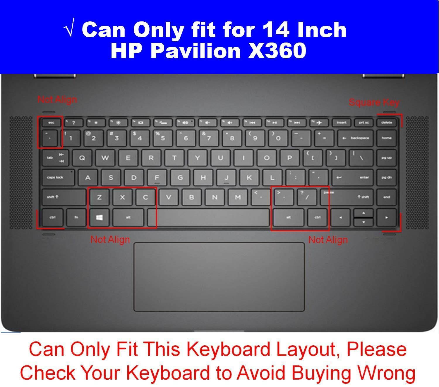 Keyboard Cover Compatible 2019 2018 HP Pavilion x360 14" Laptop 14t 14-CD 14M-BA 14M-CD 14-BF 14-BW 14-cm 14-CF Series/HP Envy Laptop 13t /HP Envy x360 Laptop 13z -Rainbow