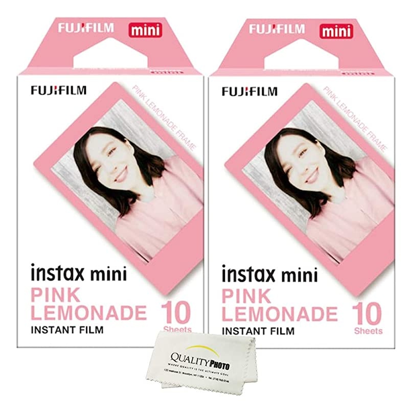 Instax Mini Pink Lemonade Film 2 Pack 20 Exposures + Quality Photo Microfiber Cloth