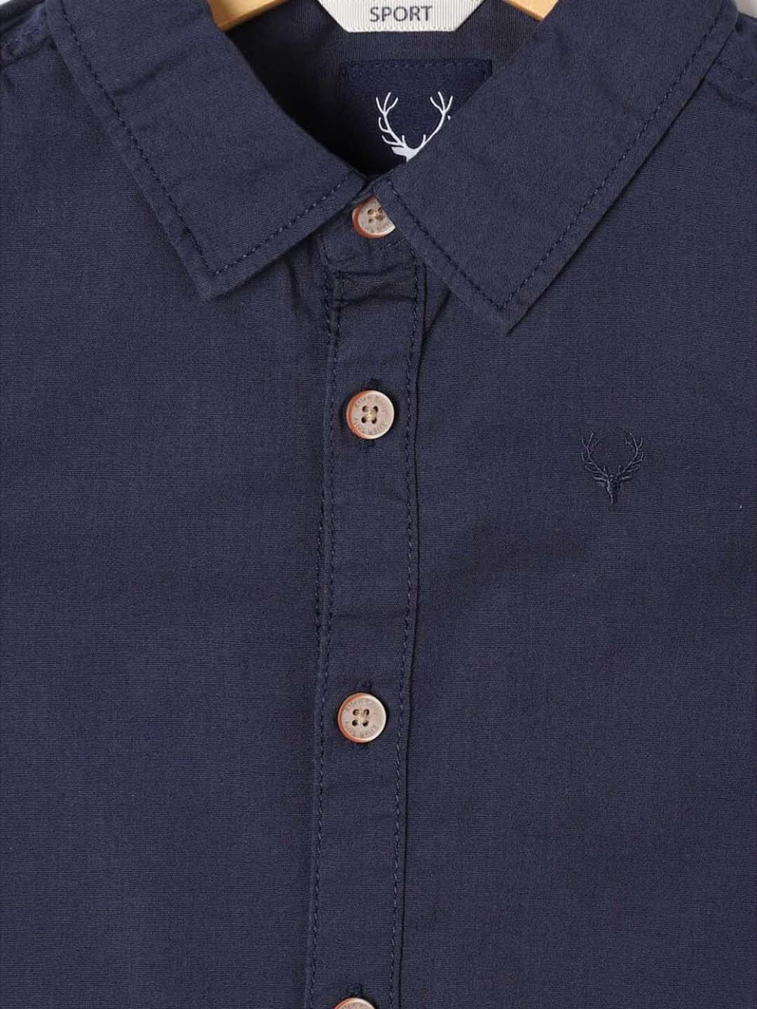 Allen Solly Junior Navy Cotton Logo Full Sleeves Shirt