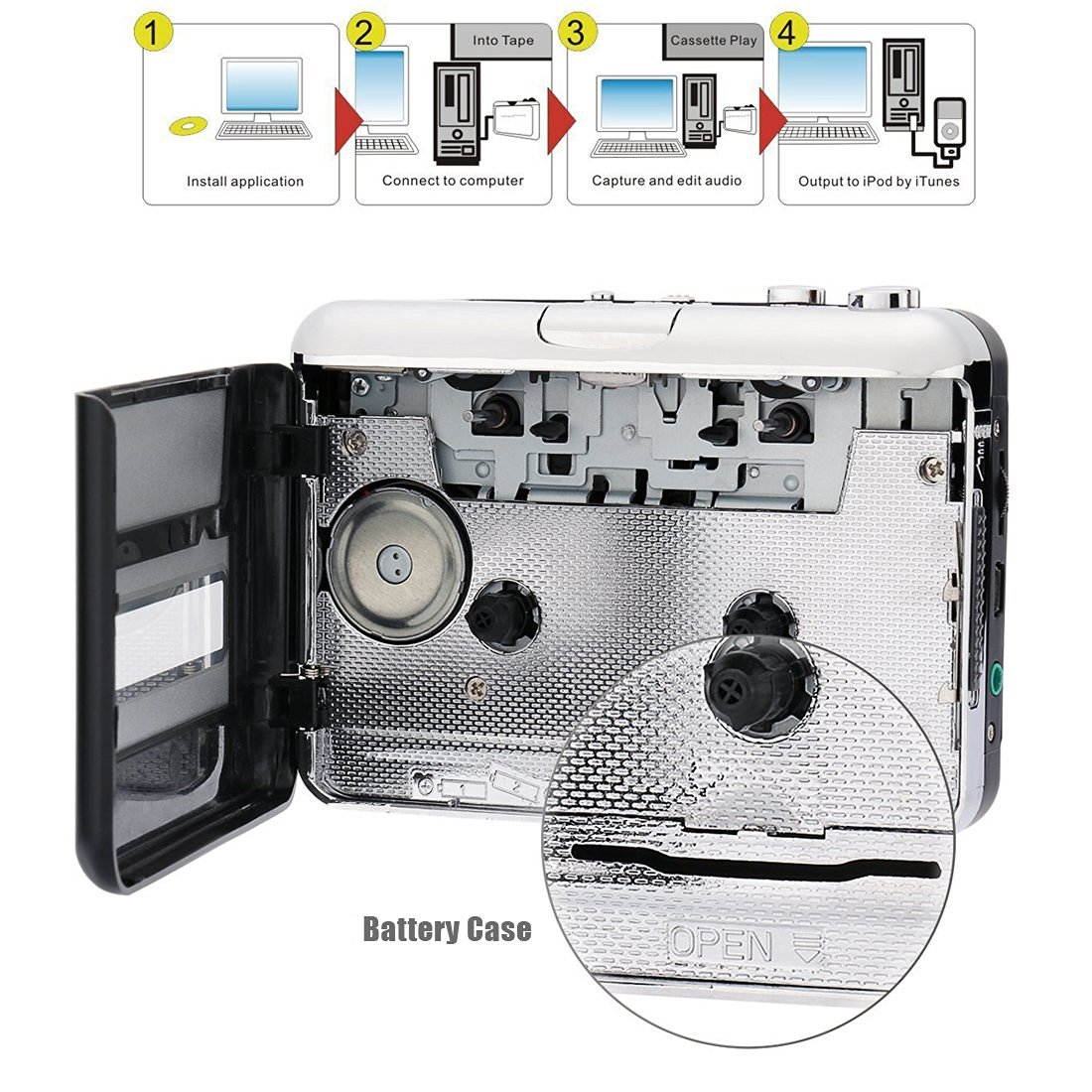 Handheld Super Tape to PC USB Cassette-to-MP3 Converter ,Retro Cassette to MP3 Converter,  USB Cassette Recorder Tape-to-MP3 Music Player