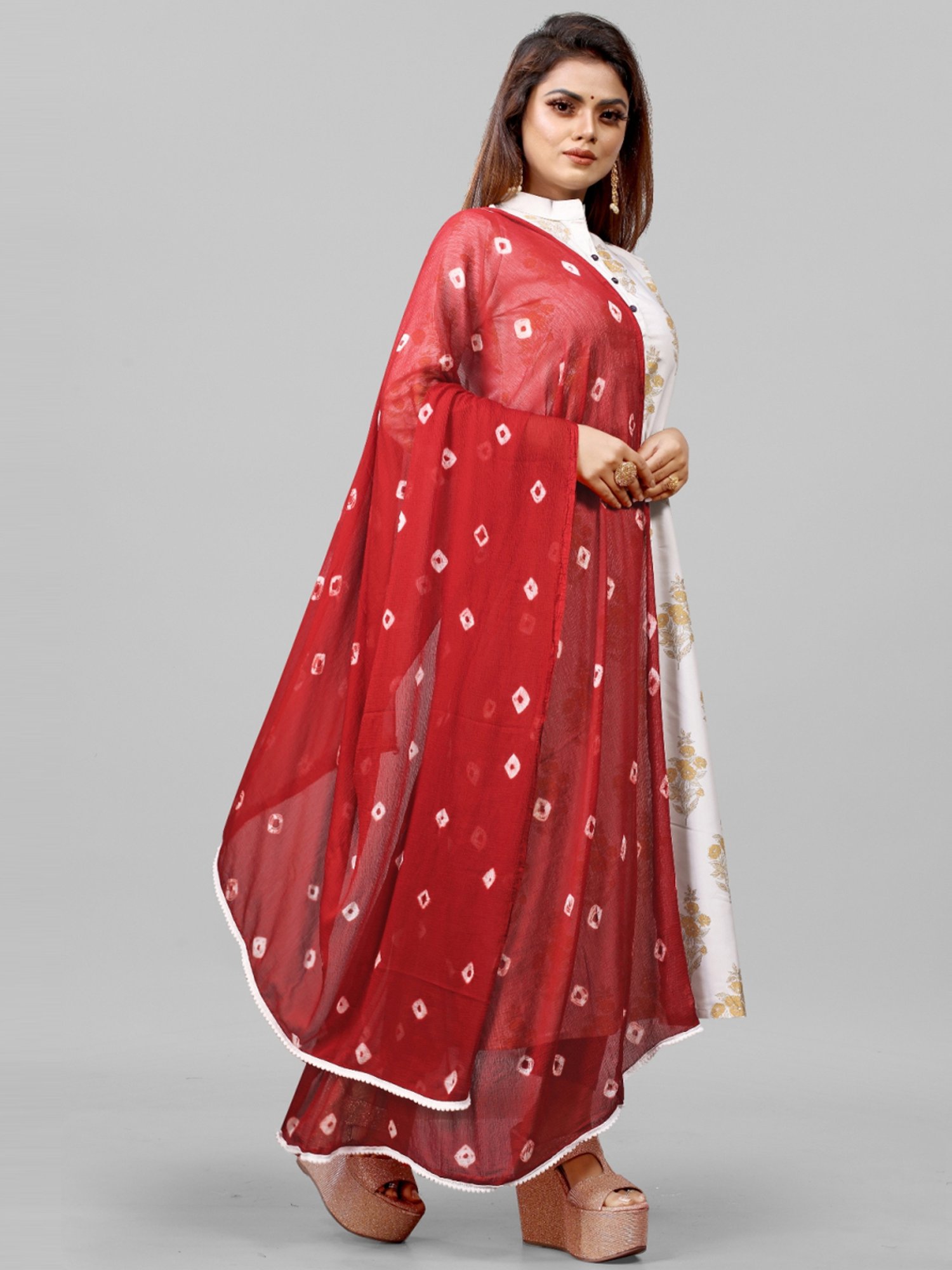 APNISHA Maroon Printed Dupatta