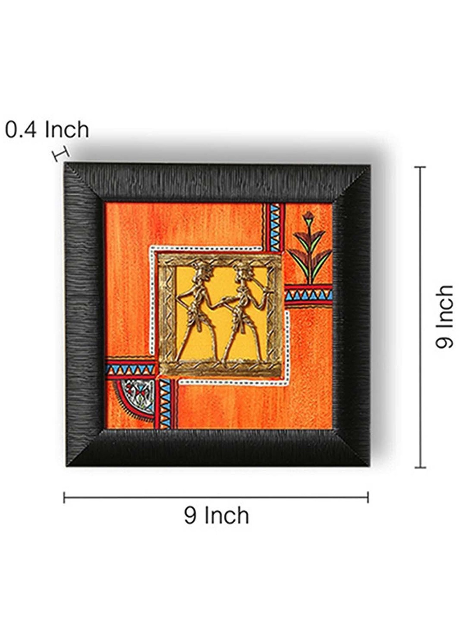 ExclusiveLane Sunset Orange & Ocean Blue Handpainted Warli & Dhokra Square Wall Painting Set