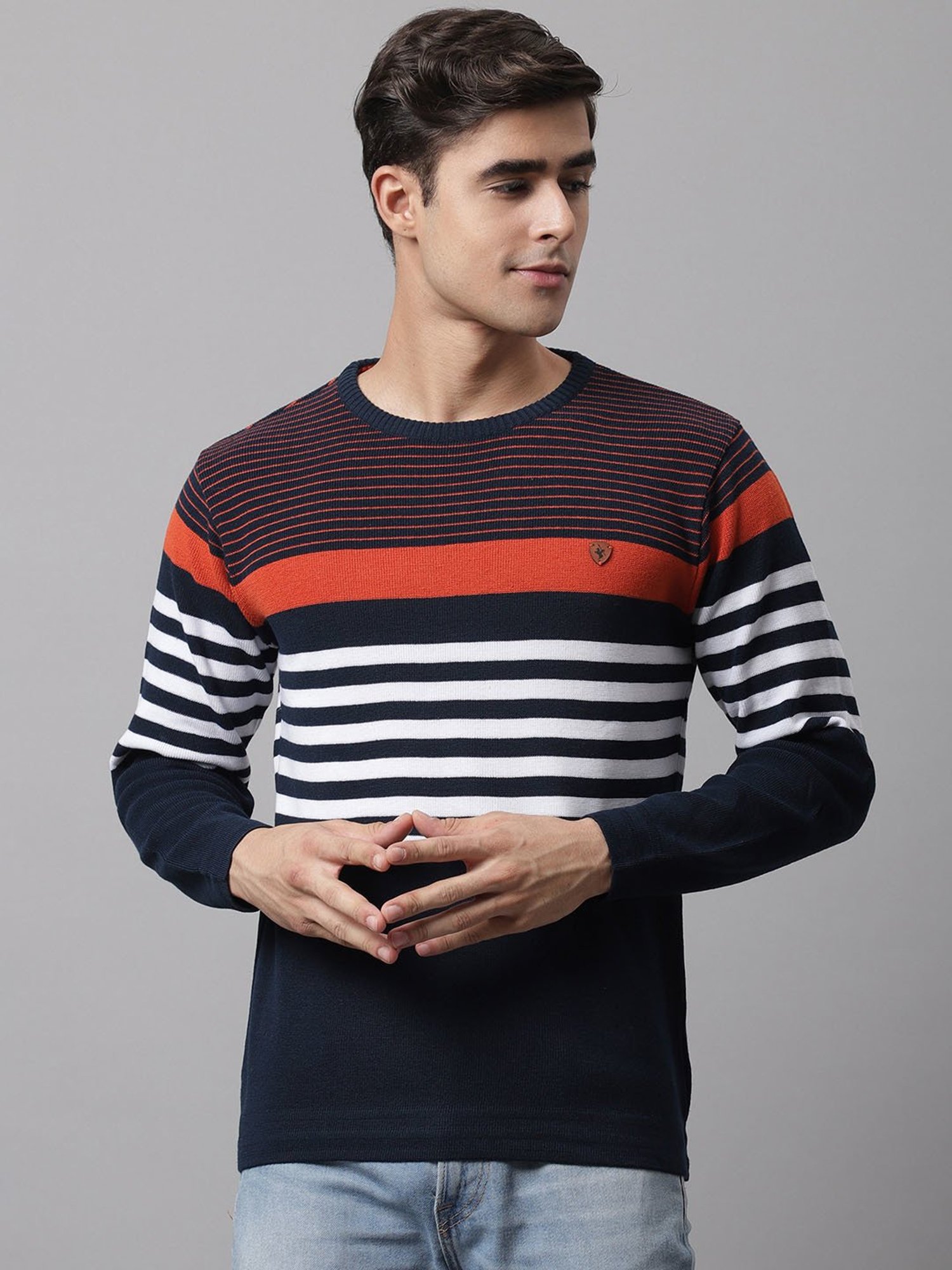 Cantabil Multicolor Regular Fit Striped Sweater