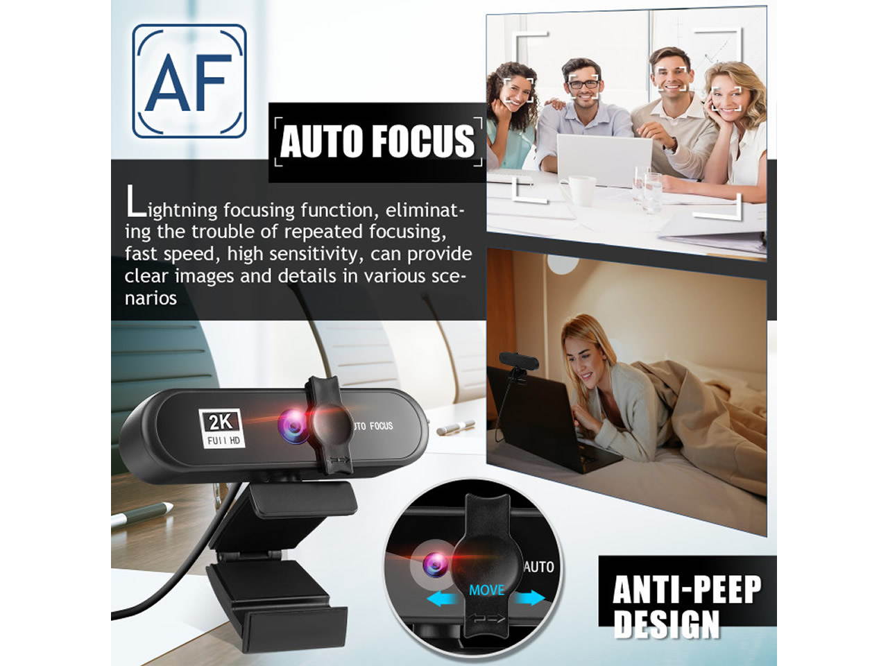 Webcam with Microphone for Desktop, 2K QHD USB Web Cam with Auto Light Correction, Desktop Computer Camera Streaming Camera for Video Conferencing, Teaching, Streaming, and Gaming