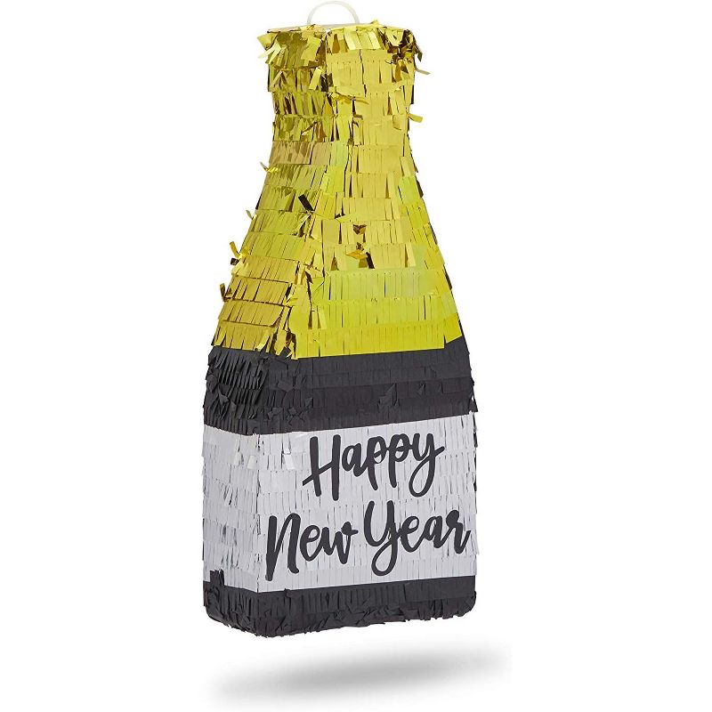 Champagne Bottle Pinata for Happy New Year's Eve Party Decorations, Small 16.5 x 7 x 3.5 in.