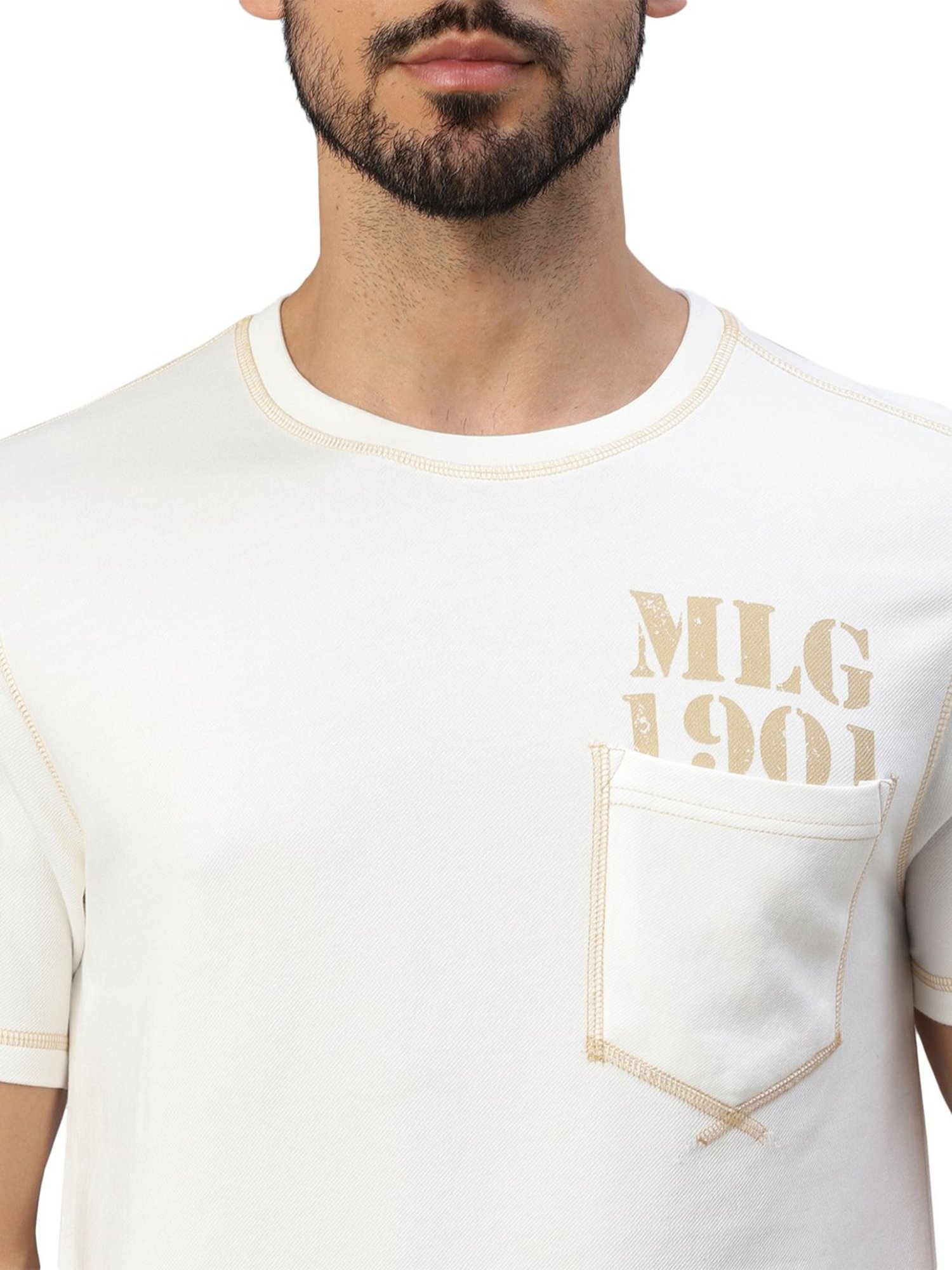 Royal Enfield Classic 1901 Rider Off White Regular Fit Printed Crew T-Shirt