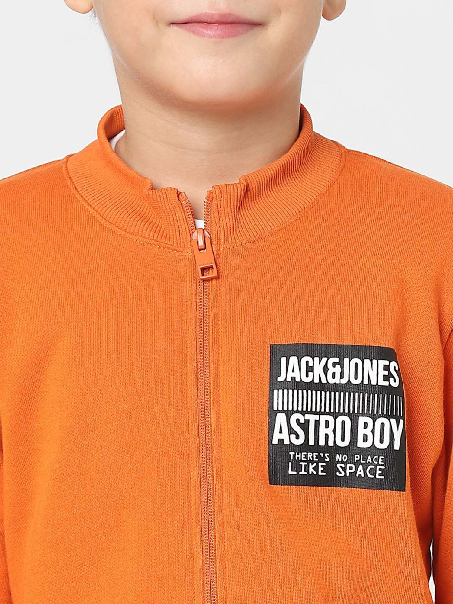 Jack & Jones Junior Burnt Orange Cotton Printed Full Sleeves Jacket