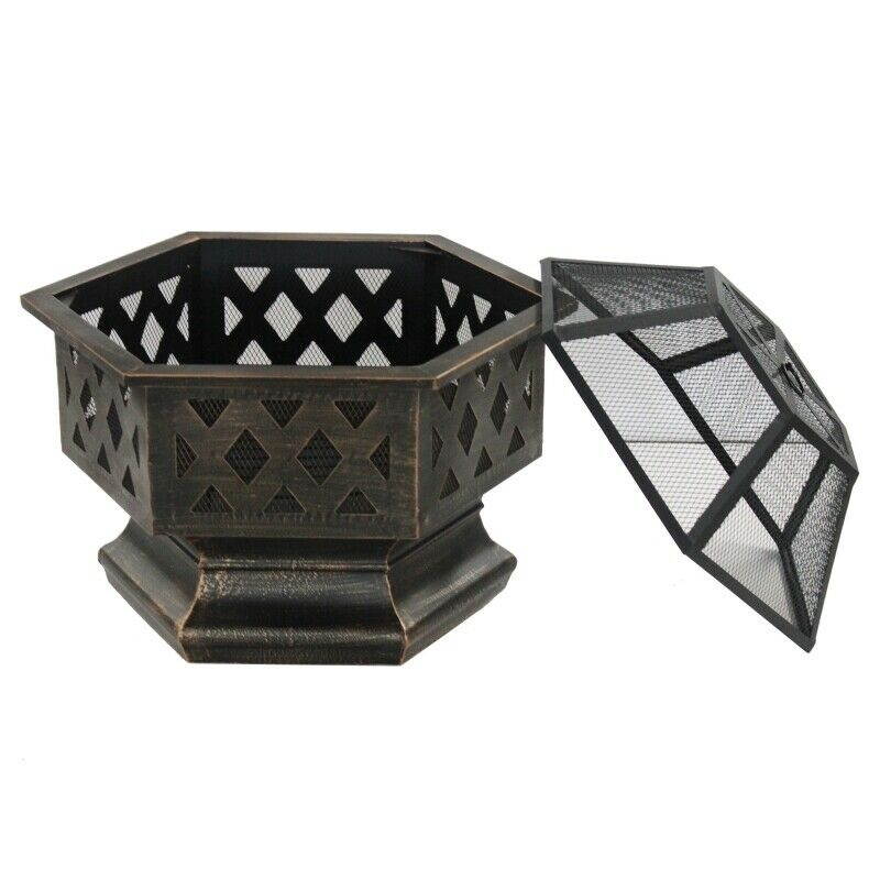 ALEKO Hex Shaped Steel Fire Pit Distressed Bronze 24 Inches Diameter