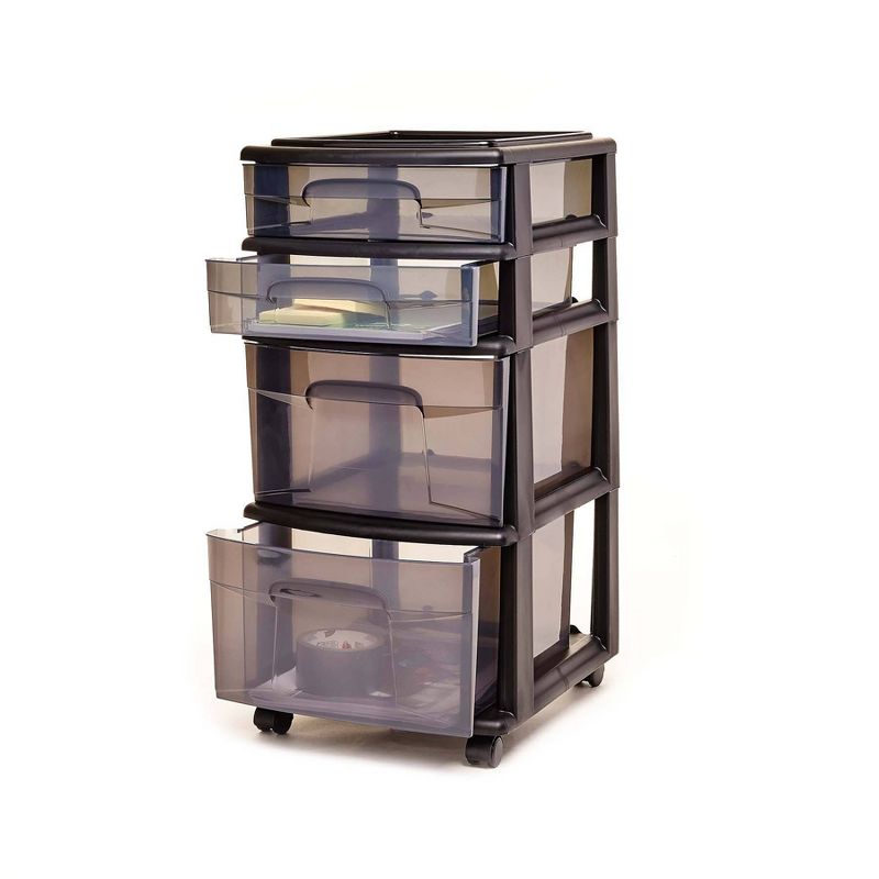 Homz 4-Drawer Medium Rolling Storage Cart - Black with Smoke Drawers