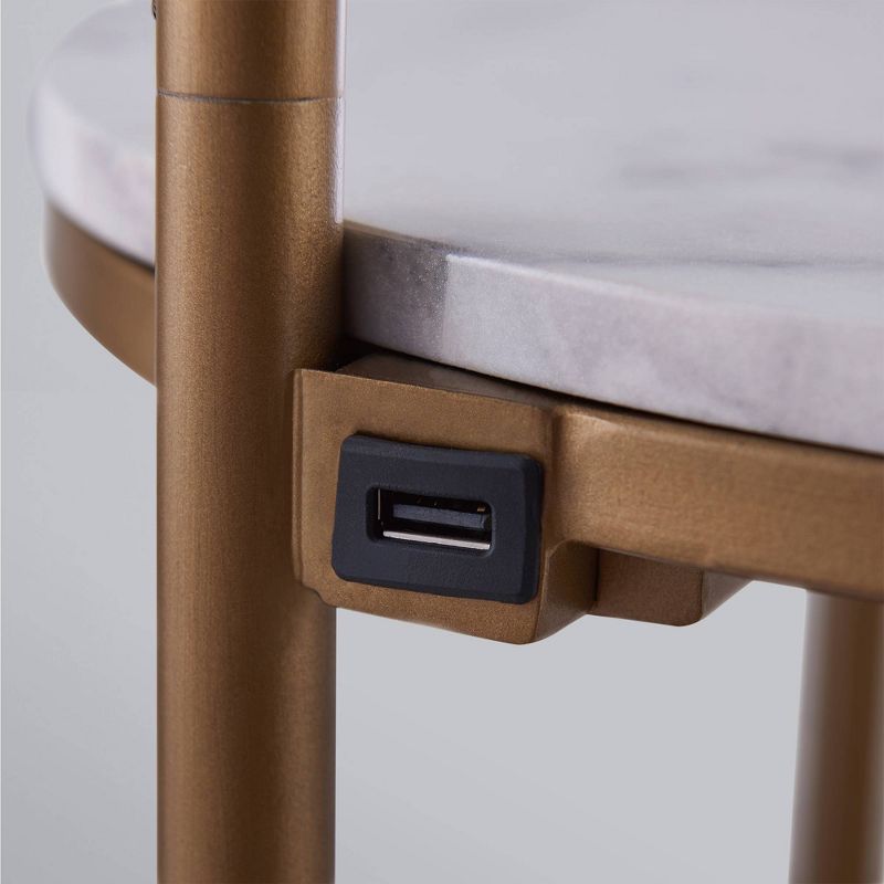 64" Taelyn Contemporary Floor Lamp with Table and Built-In USB Copper/White Marble - Versanora