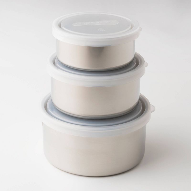 U-Konserve Nesting Stainless Steel Food-Storage Containers Round (Set of 3) - Clear Plastic Lids