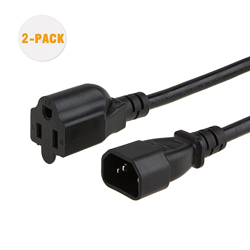 2-Pack] 3 Feet 18AWG C14 to C13 PDU Style Computer Power Extension Cable, 0.915M / Black
