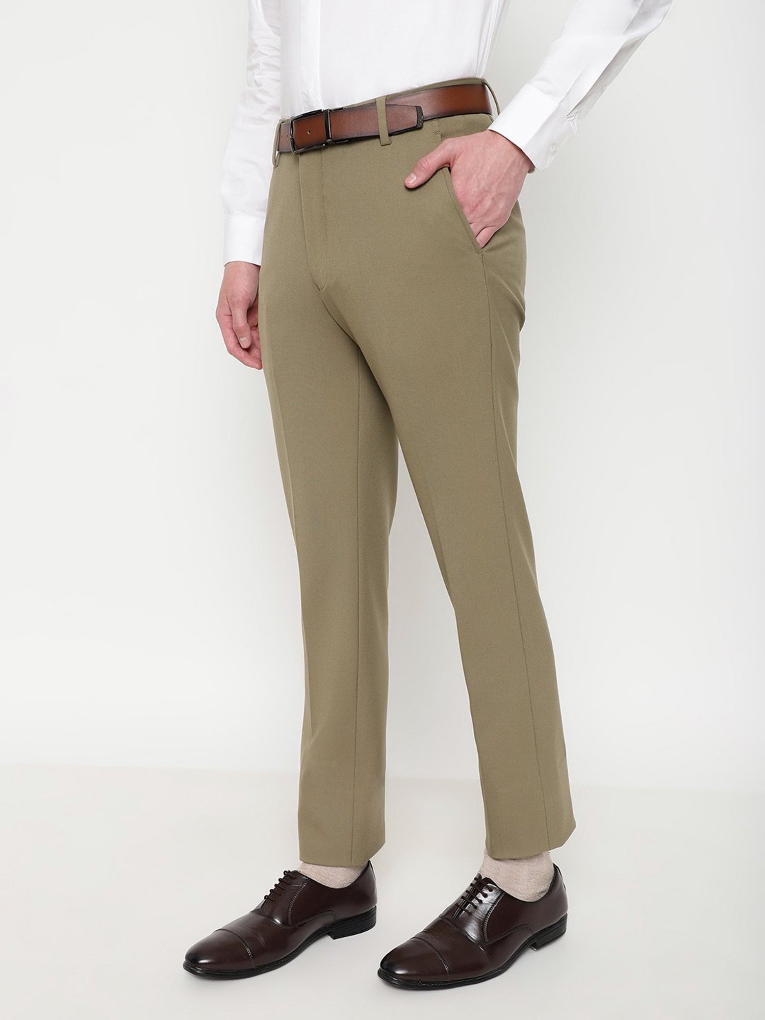 SUBTRACT Khaki Slim Fit Flat Front Trousers