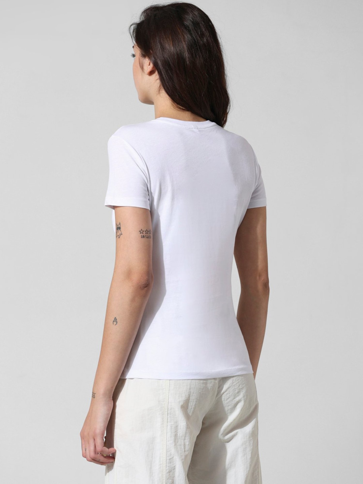 Only White Cotton Graphic Print T-Shirt