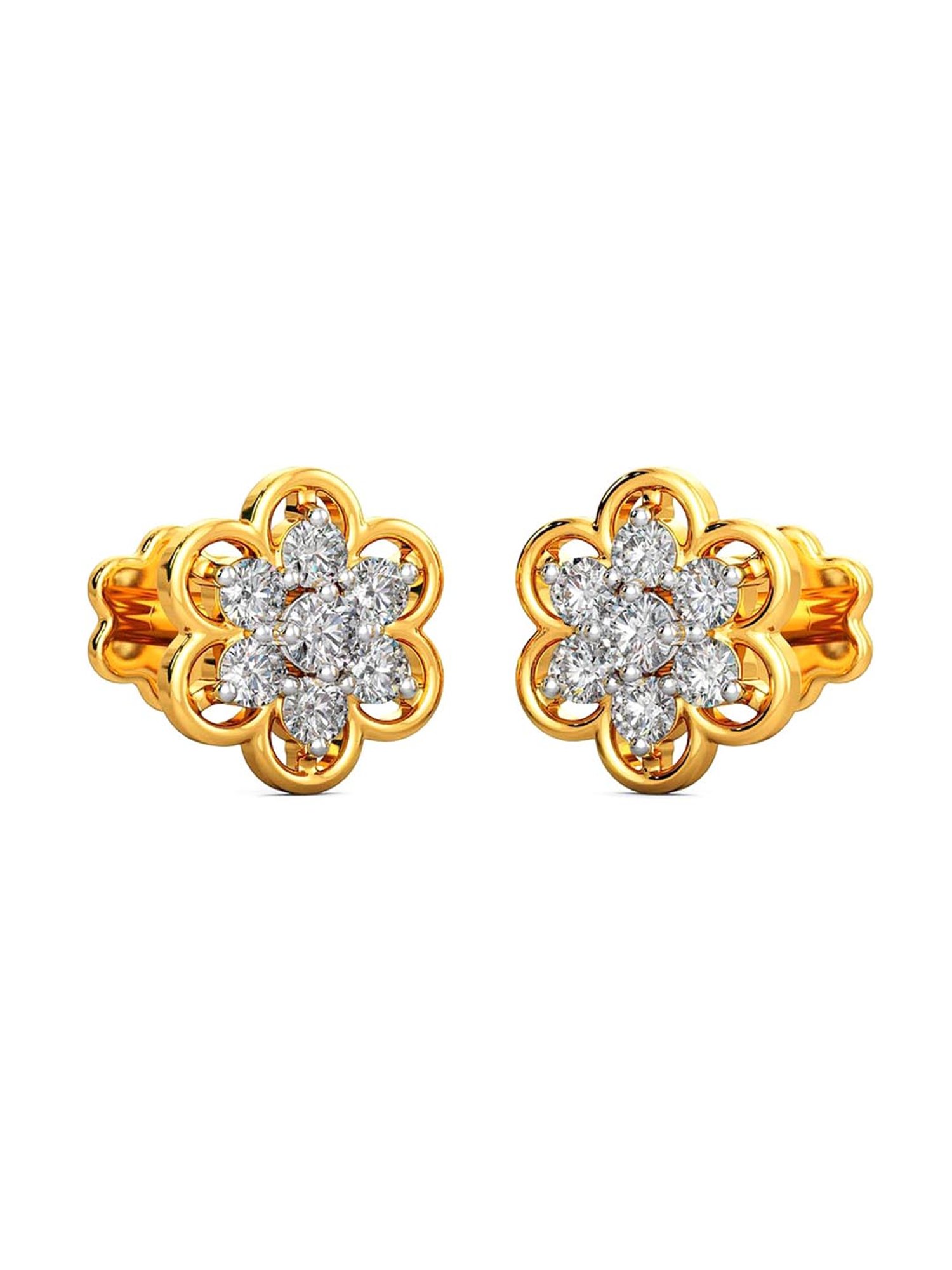 Joyalukkas 18k Yellow Gold & Diamond Stud Earrings for Girls