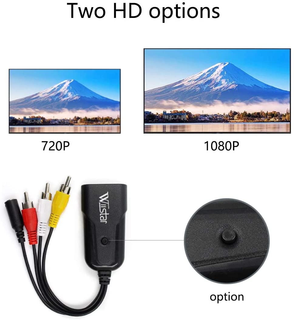 Wiistar AV to HDMI Audio Video Converter Male Composite 3RCA CVBS to HDMI Converter Adapter Support PAL/NTSC for PC Laptop TV STB VCR Camera DVD