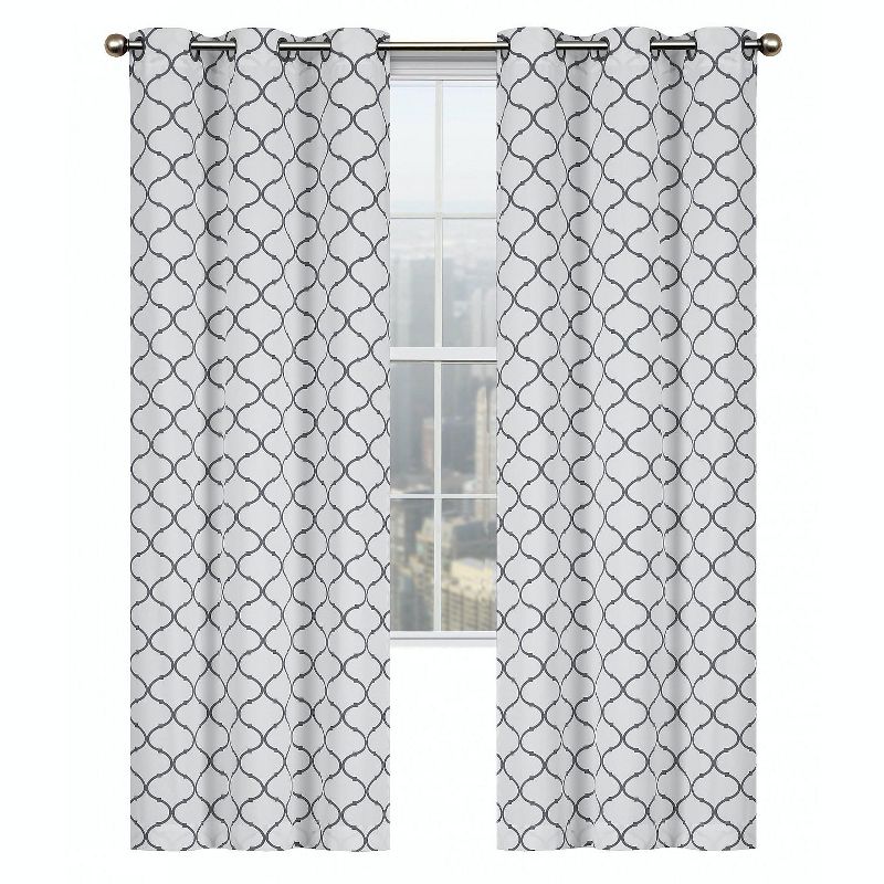 Kate Aurora Contemporary Living 2 Pack Gray And White Trellis Clover Window Curtains - 38 in. W x 84 in. L
