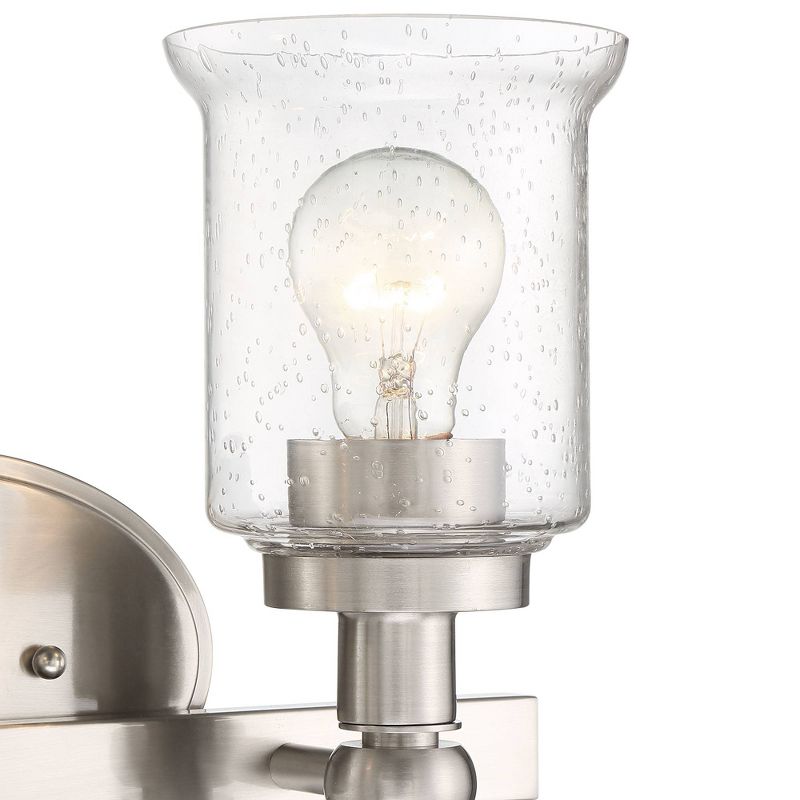 Regency Hill Modern Wall Light Satin Nickel Hardwired 14 1/2" Wide 2-Light Fixture Seeded Clear Glass for Bathroom Vanity Mirror