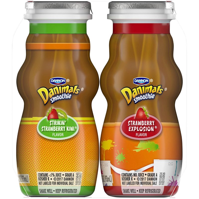 Dannon Danimals Strawberry Explosion and Strikin' Strawberry Kiwi Kids' Yogurt Smoothie Value Pack - 12ct/3.1oz Cups
