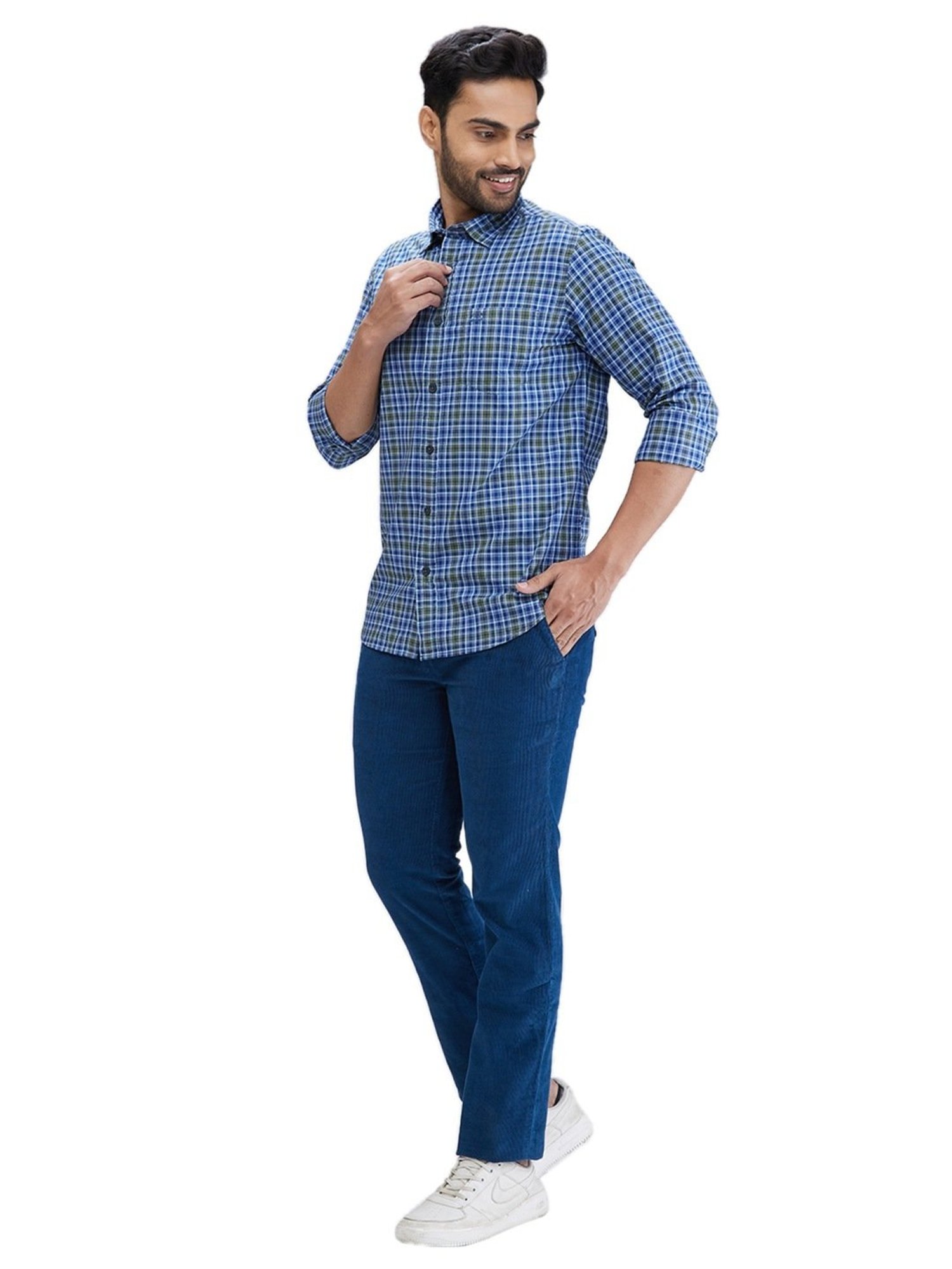 Colorplus Blue Slim Fit Striped Trousers