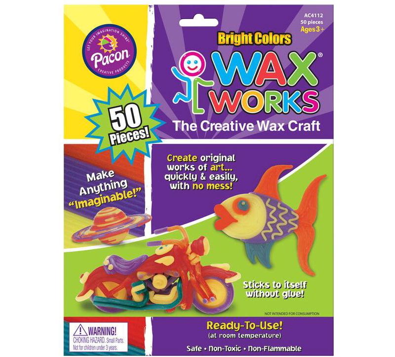 Creativity Street Wax Works Non-Toxic Non-Flammable Reusable Wax Craft Stem, 10 in, Assorted Bright Color, pk of 50