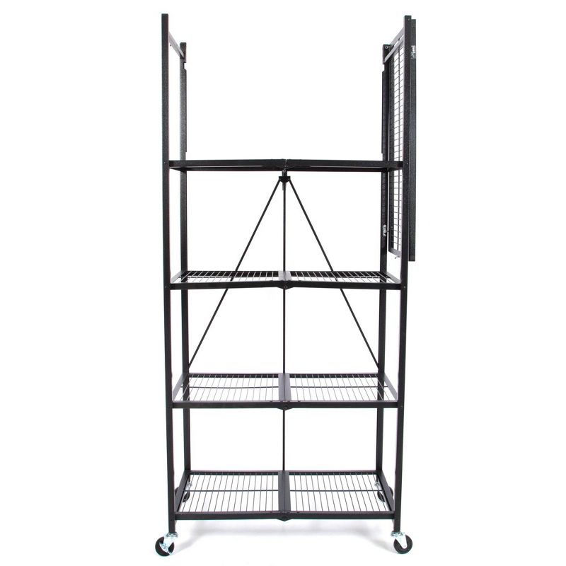 Origami Large Wheeled 5-Shelf Folding Steel Wire Shelving, Black (21"x36"x78")