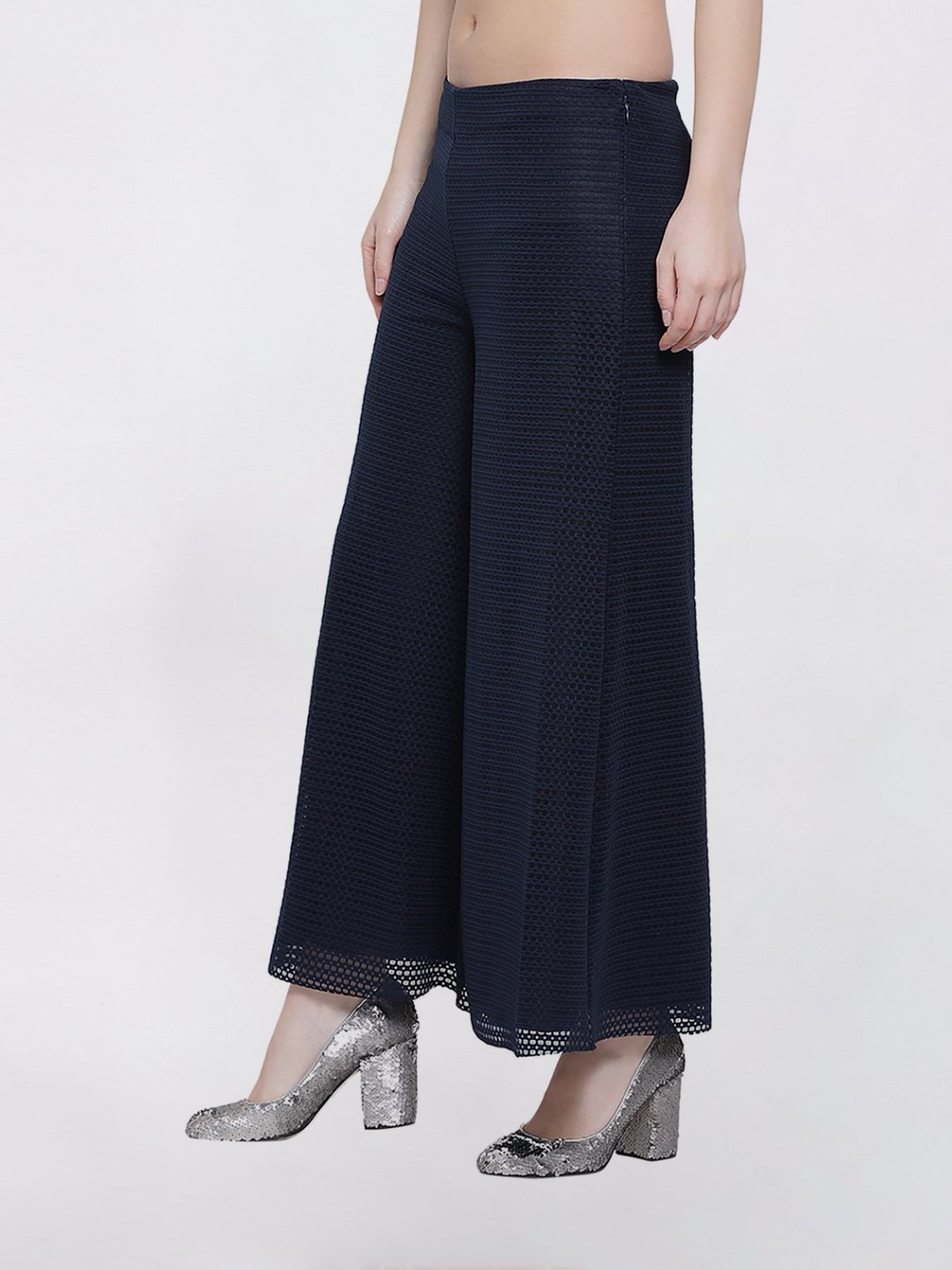 Office & You Navy Square Lycra Palazzo