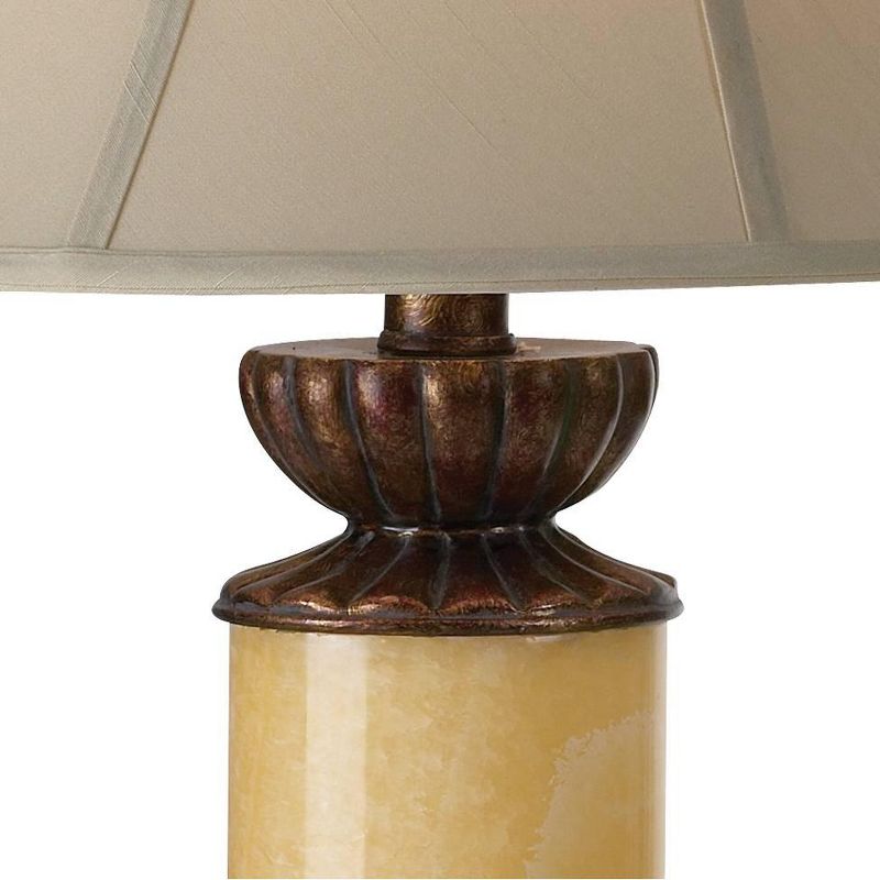 Barnes and Ivy Traditional Table Lamp with Nightlight Bronze Onyx Column Off White Bell Shade for Living Room Family Bedroom