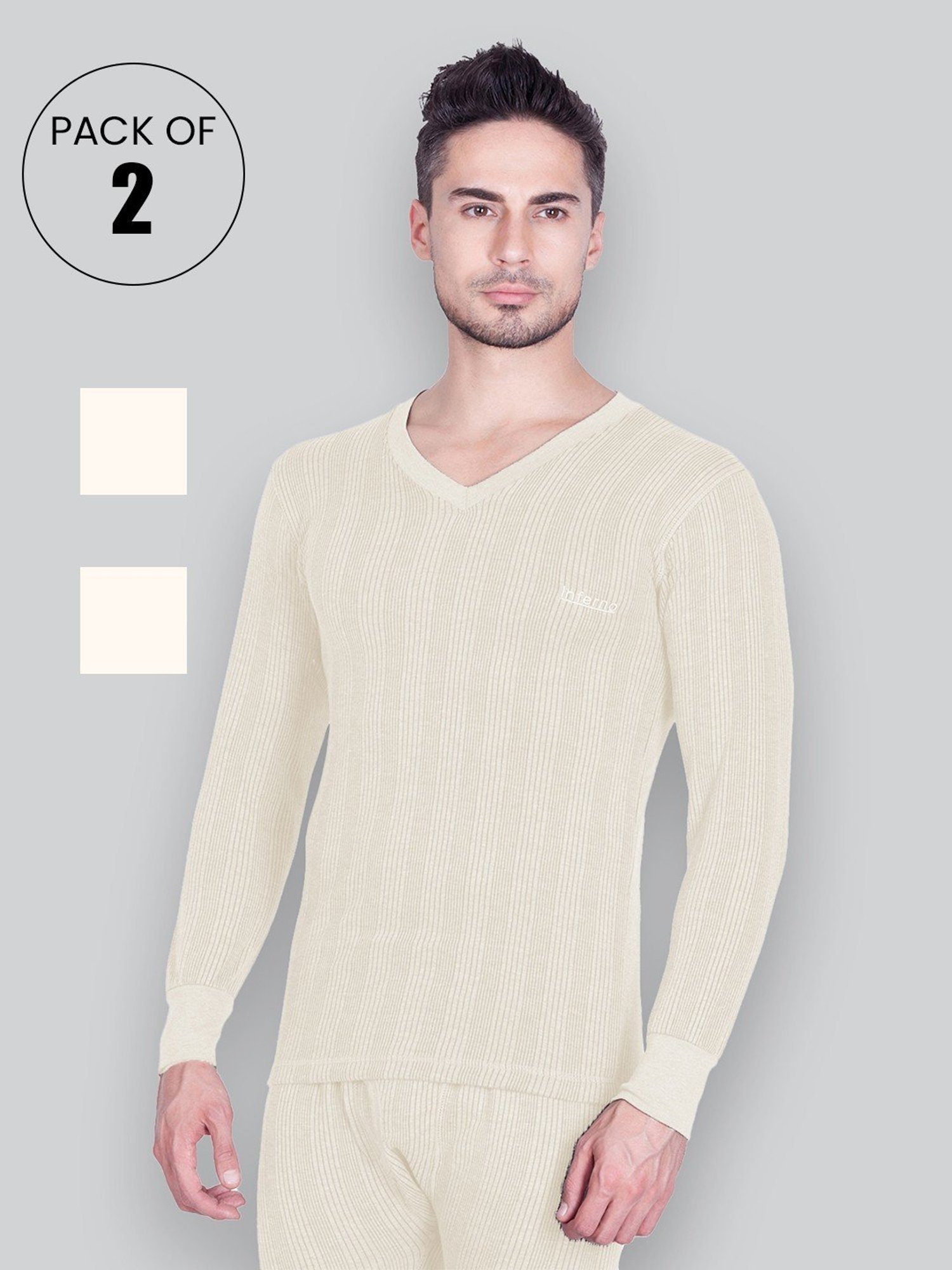 LUX Inferno White Skinny Fit Striped Thermal Top - Pack of 2