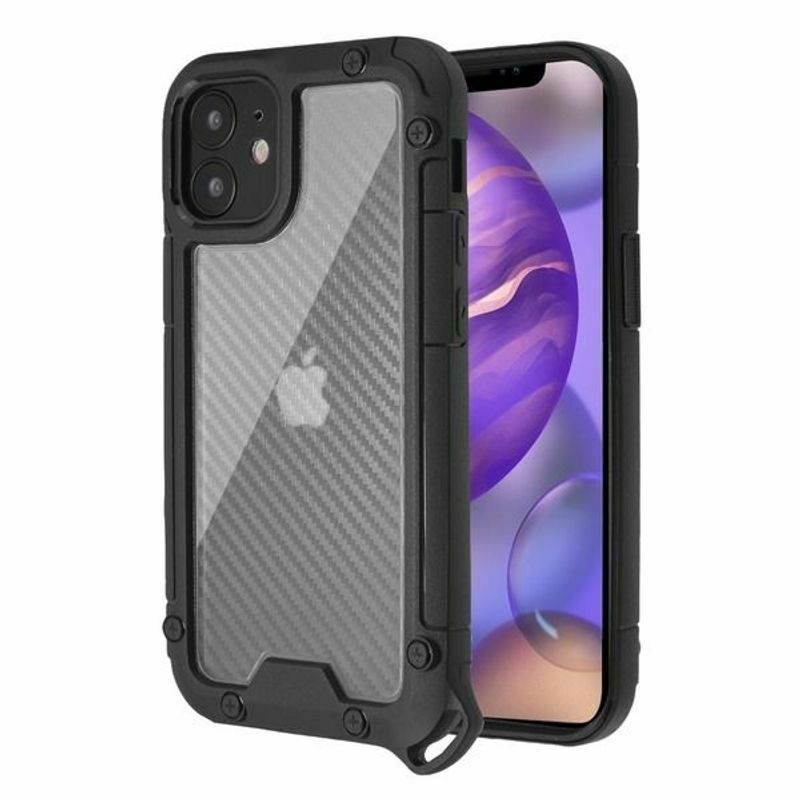 For  iPhone 12 Mini 5.4" Clear Black Carbon Fiber TPU Hybrid Plastic Case