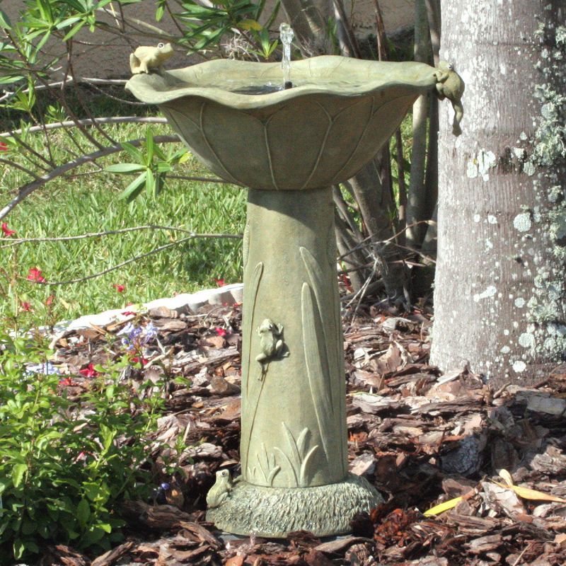 25" Smart Living Acadia Concrete Solar Birdbath