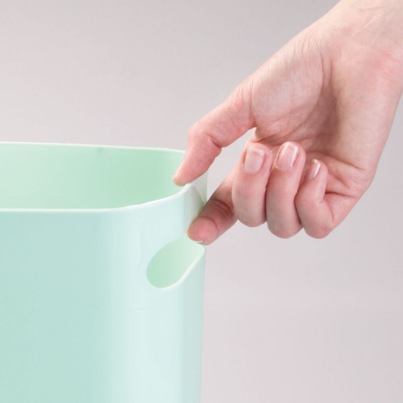 mDesign 3 Piece Decorative Bathroom Accessory Set, Curtain, Rug, Can - Mint/Gray