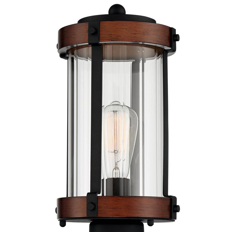 Franklin Iron Works Rustic Industrial Outdoor Post Light Fixture Black Dark Wood 13 3/4" Clear Glass Shade Exterior House Porch